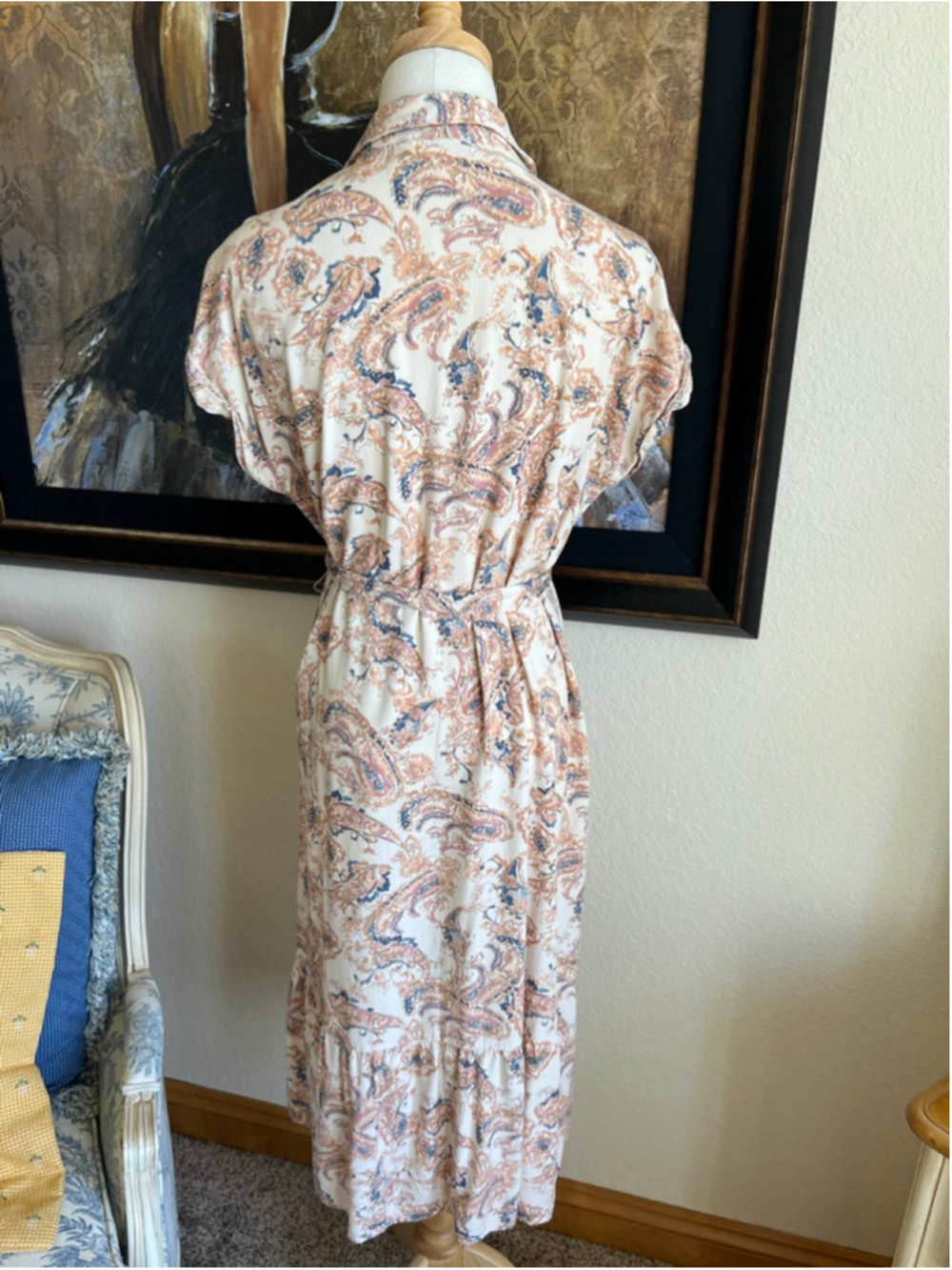 NWT Lucky Brand Paisley Midi Dress M Beige Blue - Picture 9 of 12